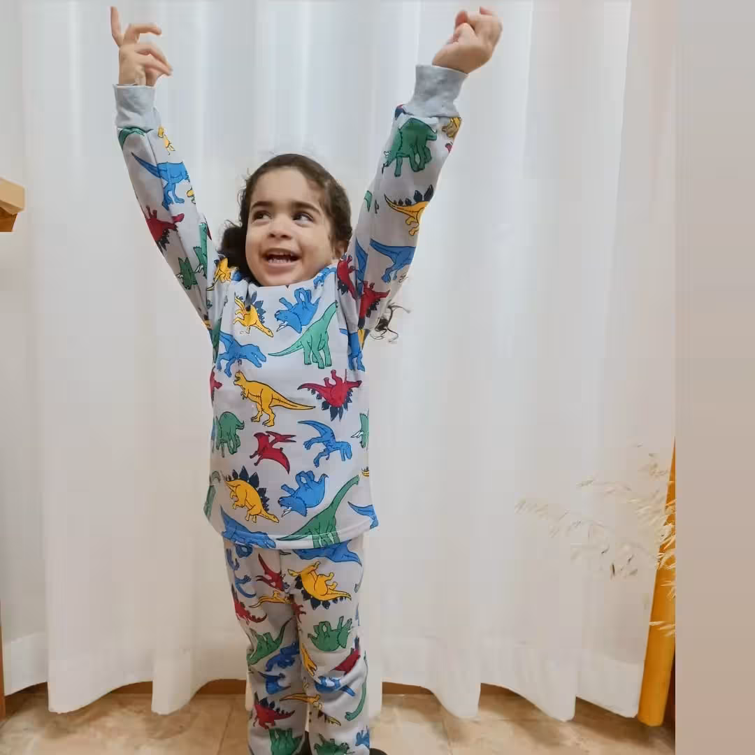 ست دوتیکه داخل خز دایناسوری طوسی مناسب 3 تا 6 سال