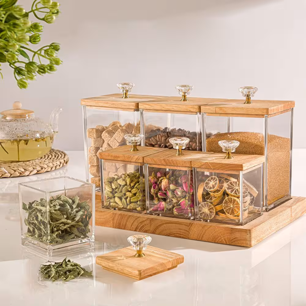 ست بانکه و ادویه کفه دار درب چوبی لیمون کد 2203