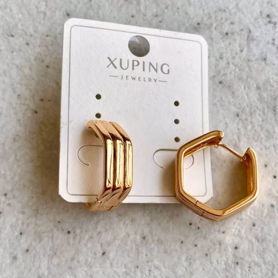 گوشواره ژوپینگ حلقه ای طرح شش ضلعی طلایی