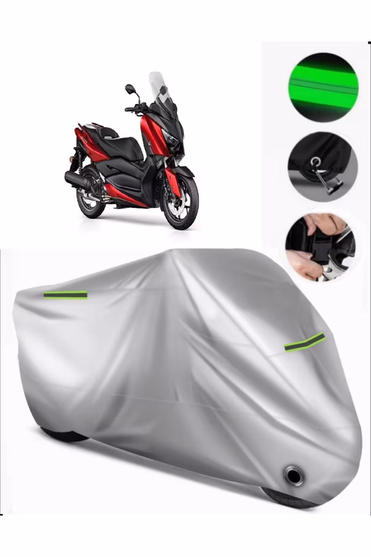 چادر موتورسیکلت خاکستری YAMAHA X MAX 125 ABS سازگار با برزنت قفل GRI MotoEn