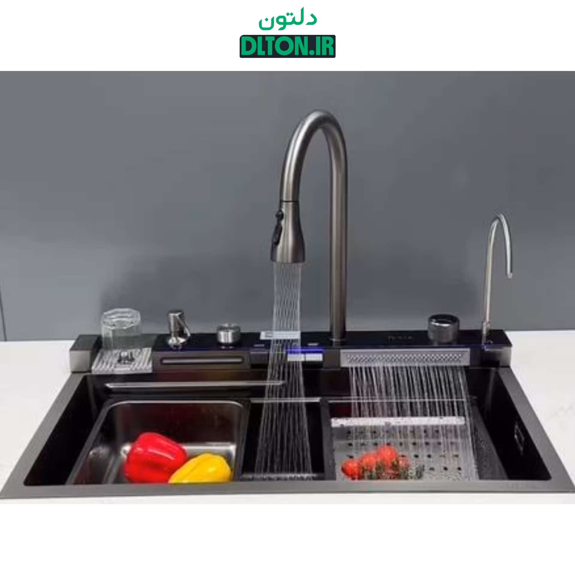 سینک ظرفشویی آبشاری مشکی مدل پیانویی 4 کلید گرید A