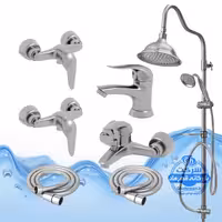 ست 7 عددی شیرآلات برند آیدا صنعت مدل قهرمان | شیر روشویی   حمام   2 عدد توالت   علم دوش شیپوری   2 عدد شلنگ توالت | کروم مات