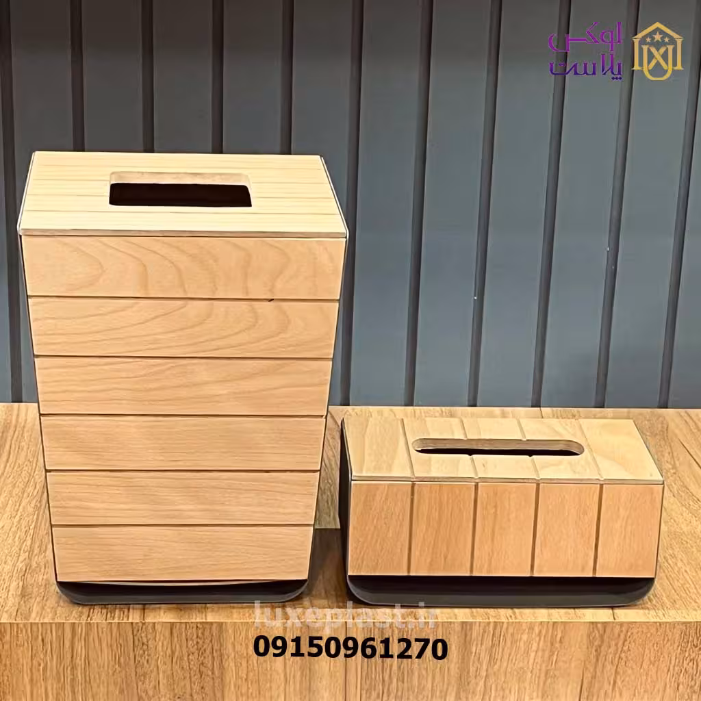 ست سطل و جا دستمال کاغذی چوب فلز 8281