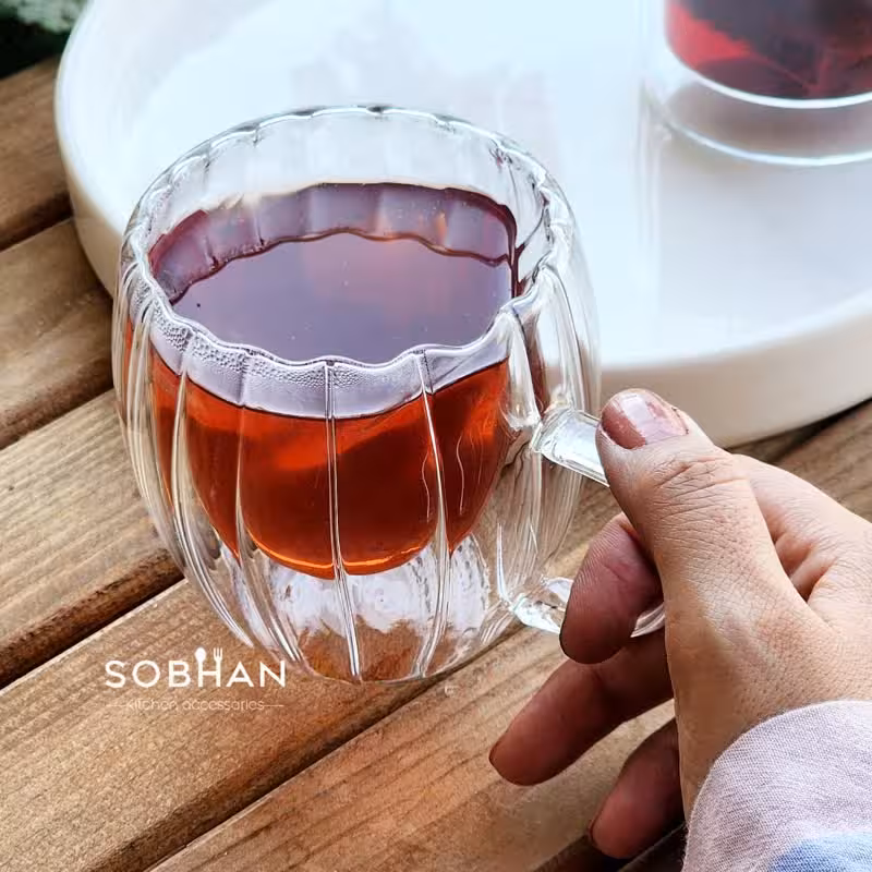 ماگ پیرکس دو جداره طرح کدو