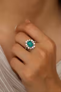 انگشتر دابلت زمرد کلمبیایی نقره زنانه کد 11034