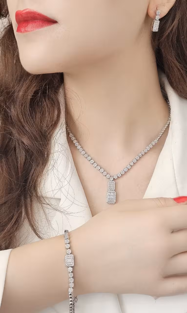 سرویس مجلل نقره جواهری زنانه کد 60662