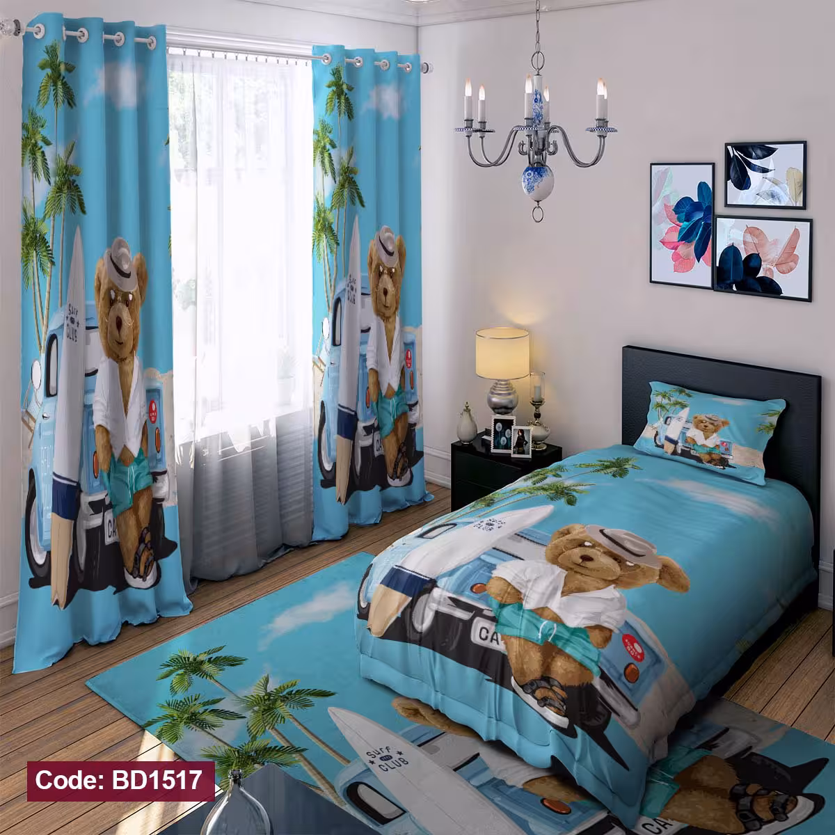 پرده پانچی مخمل چاپی پسرانه کد 1517