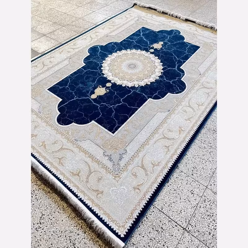 فرش ماشینی کاشان 1200شانه طرح کایرا سرمه ای 12متری(باارسال رایگان)