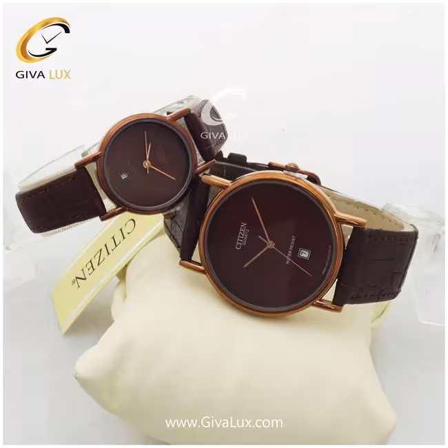 ست ساعت مچی کلاسیک بند چرمی سیتیزن قهوه ای