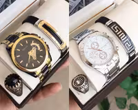 ست ساعت دستبند انگشتر استیل مردانه 260300370