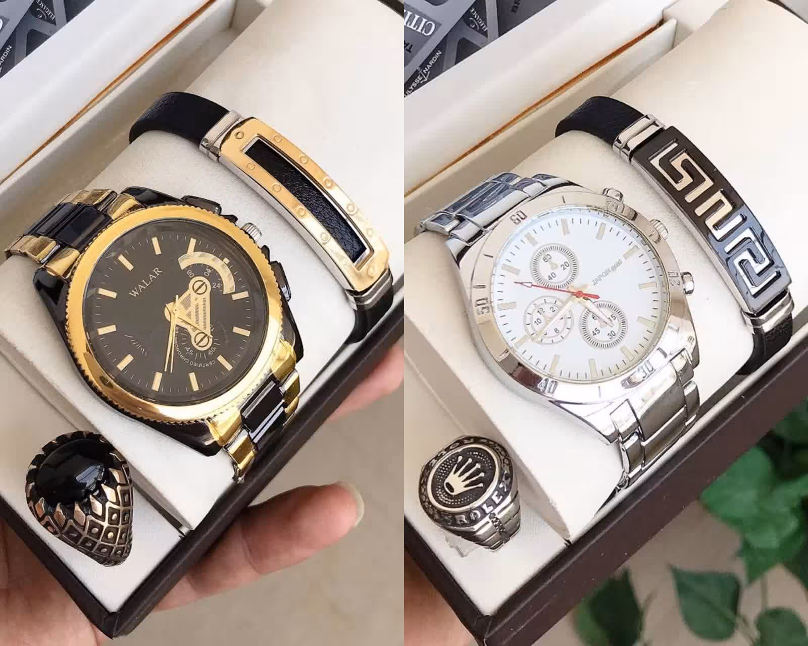 ست ساعت دستبند انگشتر استیل مردانه 260300370