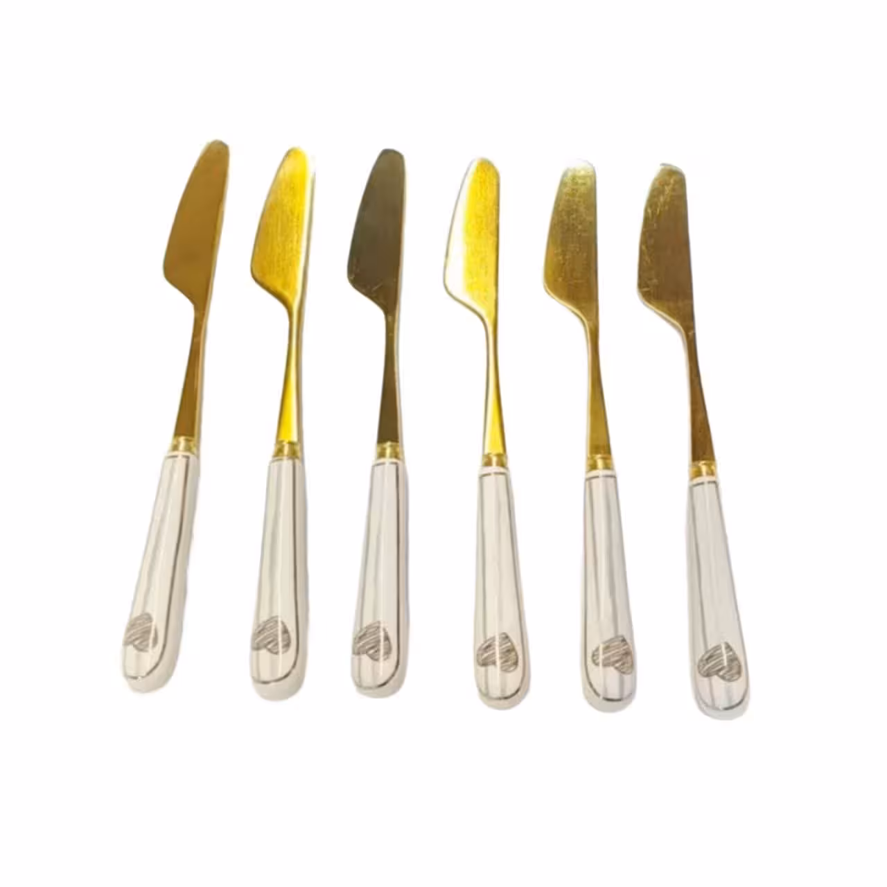 ست کارد کره خوری طلایی دسته سرامیکی طرح قلب 6 عددی