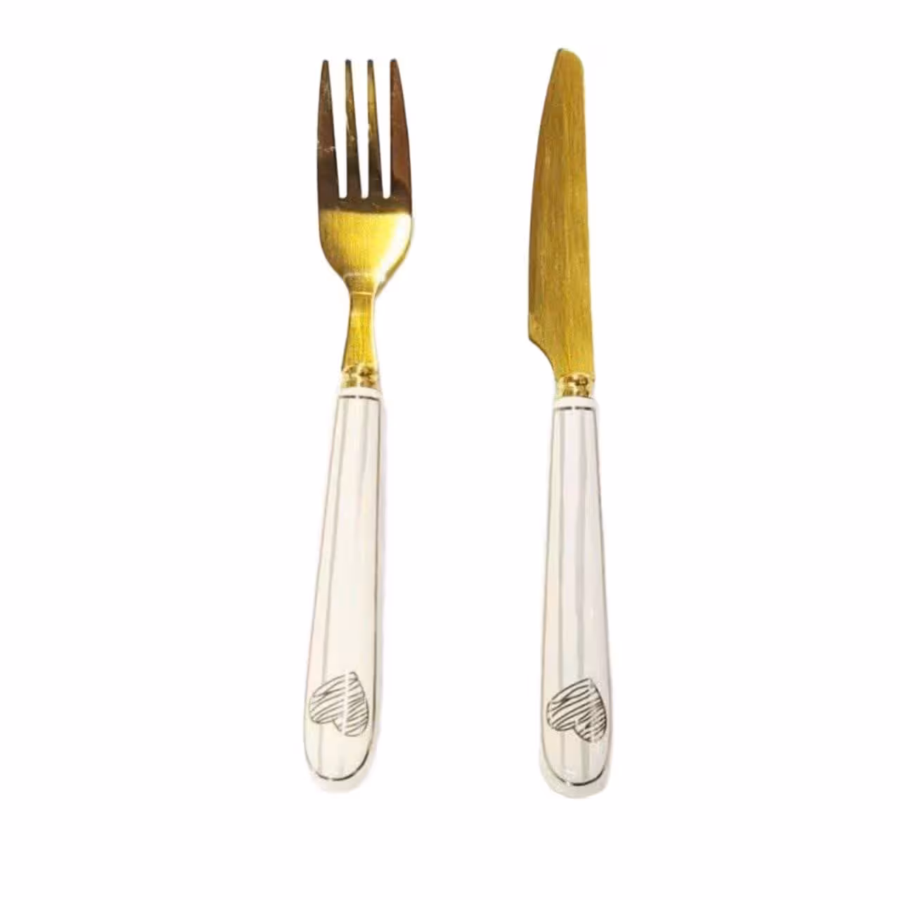 ست کارد و چنگال طلایی دسته سرامیکی طرح قلب 6 عددی