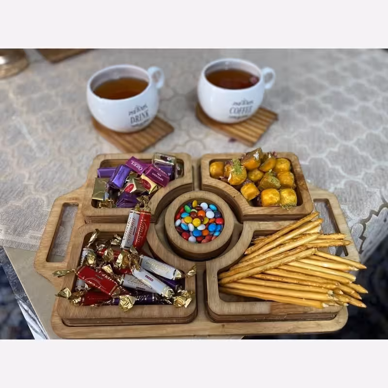 اردوخوری 5خانه دسته دار اردوخوری چوبی 5خانه کاسه دار در دو شکل