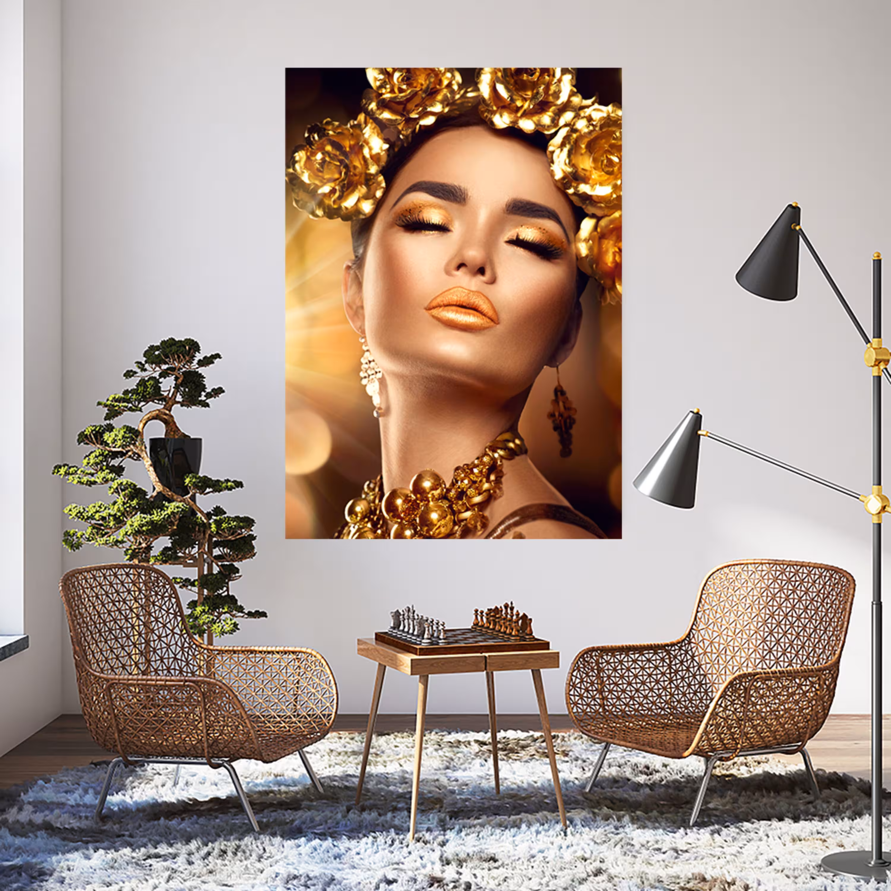 تابلو بوم طرح زن طلایی5