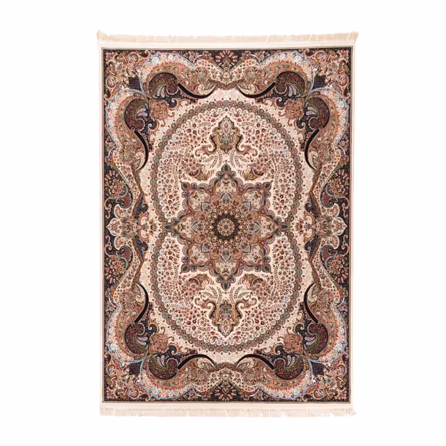 فرش ماشینی دنیای فرش طرح چیچک رنگ زمینه کرم