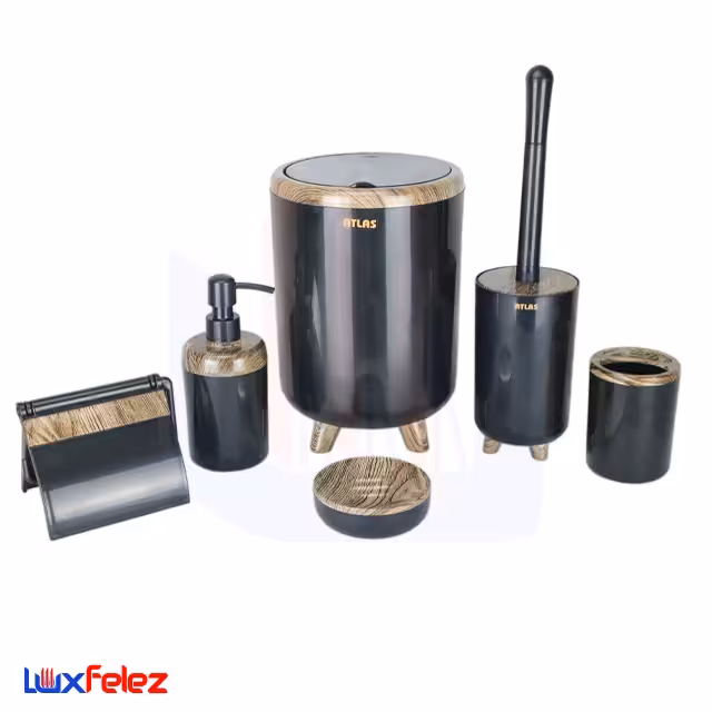ست سرویس بهداشتی اطلس مدل الیت 6 تکه طرح چوب