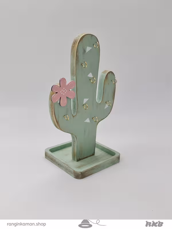 آویز بدلیجات چوبی طرح کاکتوس