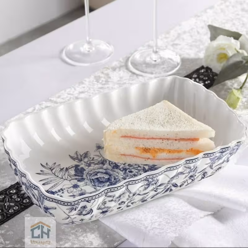 مرغ خوری چینی مستطیل متوسط گلدکیش طرح LOTUS مدل GK701134-1