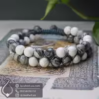دستبند سنگ جاسپر پیکاسو و هولیت سفید مدل دورج بافت _ کد 401033