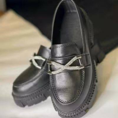 کالج لوفر کفش ونس نگینی لژدار مجلسی شیک‌ زنانه دخترانه طبی چرم کد55