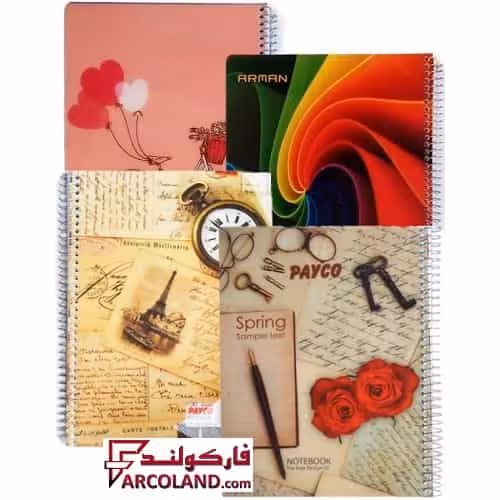 دفتر سیمی جلد طلقی طرح کلاسیک 200 برگ | دفتر فارسی خط دار فنری