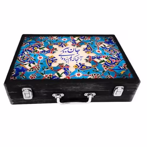 جعبه چوبی مدل چمدان بزرگ طرح کاشی1