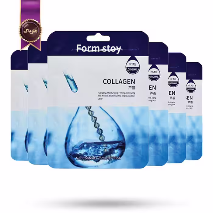 6 عدد ماسک صورت ورقه‌ ای فارم استی Form stoy مدل کلاژن Collagen پک 1 عددی (اورجینال)