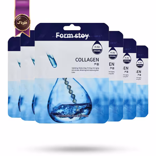 6 عدد ماسک صورت ورقه‌ ای فارم استی Form stoy مدل کلاژن Collagen پک 1 عددی (اورجینال)