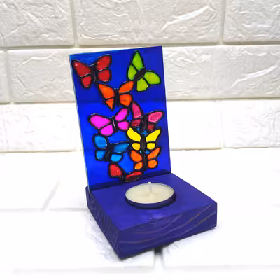جا شمعی ویترای طرح پروانه مدل 007