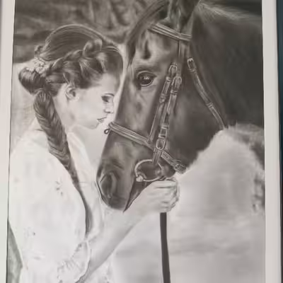 تابلو نقاشی مدل دختر و اسب کد 0101