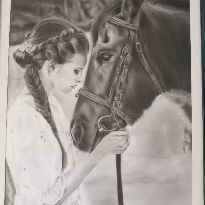 تابلو نقاشی مدل دختر و اسب کد 0101