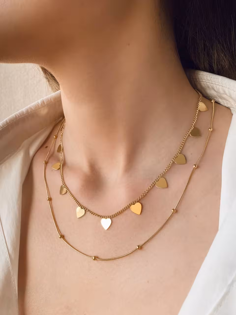 گردنبند دو ردیفه مدل قلب آویز