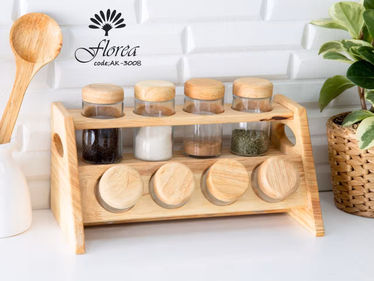 استند ادویه کج 8 تایی شیشه ساده کد AK-3008 فلورا