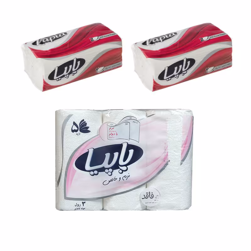 دستمال حوله ای و دستمال کاغذی پاپیا مدل 2SH3 مجموعه 3 عددی
