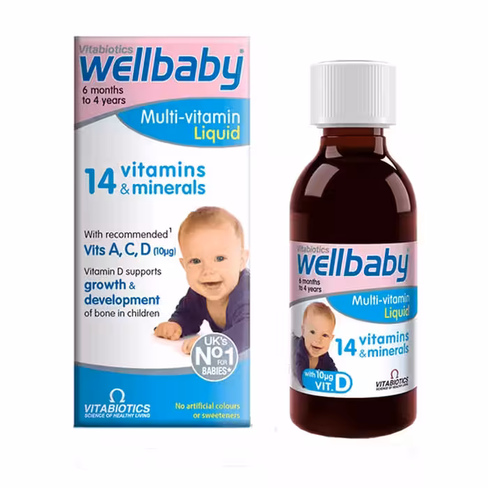 شربت مولتی ویتامین ول بیبی vitabiotics | از 6 ماه تا 4 سال | حاوی 14 ویتامین