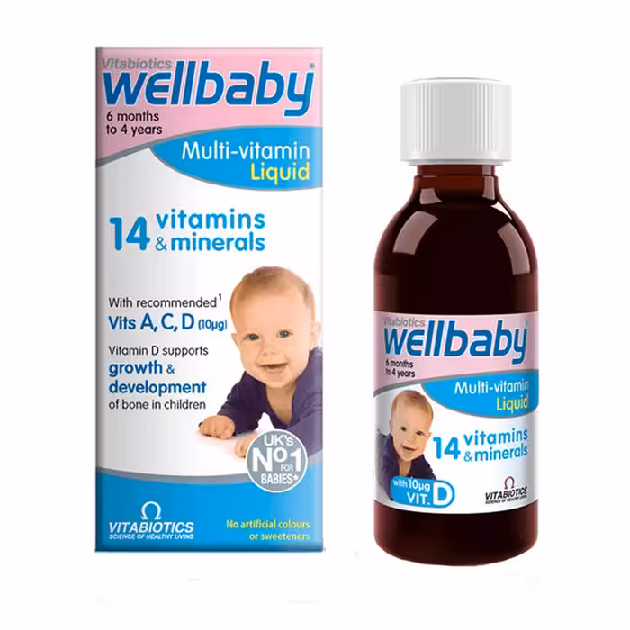 شربت مولتی ویتامین ول بیبی vitabiotics | از 6 ماه تا 4 سال | حاوی 14 ویتامین