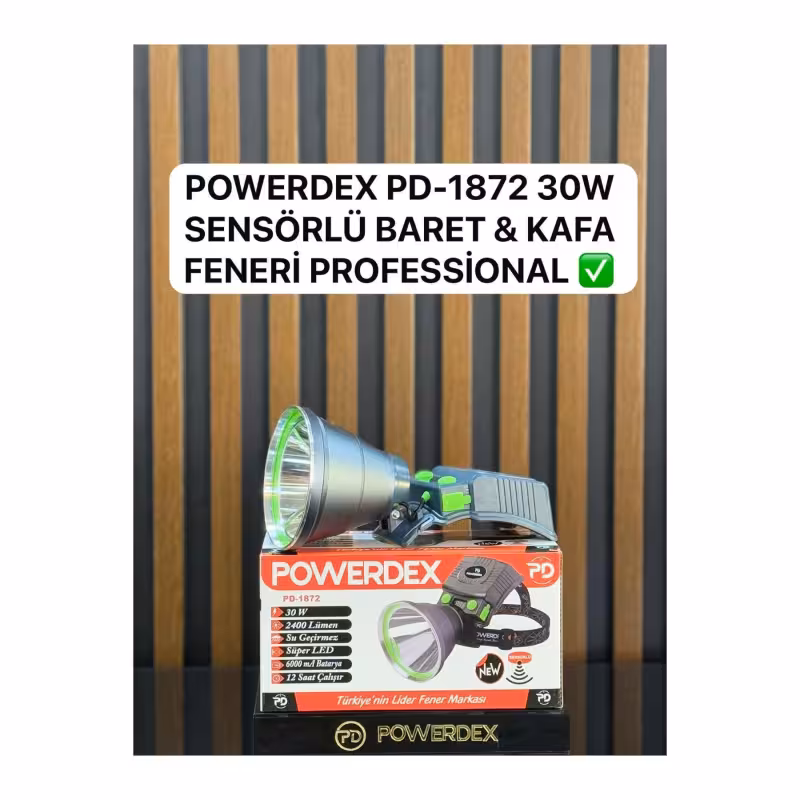 چراغ پیشانی Powerdex PD-1872 | توان 30 وات | شدت روشنایی 2400 لومن | شارژی و قابل استفاده مجدد | مجهز به سنسور روشن و خاموش | طراحی مقاوم و سبک | چراغ قوه حرفه‌ای مناسب کوهنوردی، شکار، سفر و کمپینگ