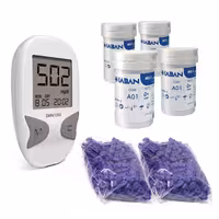 دستگاه تست قند خون دیابان مدل SMM1000 به همراه 1 بسته نوار 25 عددی و 4 بسته نوار 50 عددی و 2 بسته 100 عددی سوزن لنست گالا