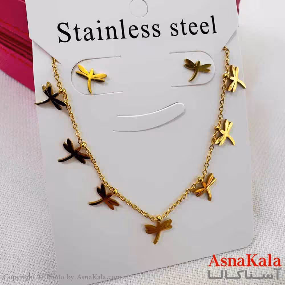 نیم ست زنانه شامل گردنبند و گوشواره  استیل مدل  شاپرک کد NIM14594W