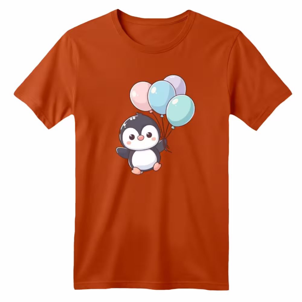 تی شرت آستین کوتاه بچگانه مدل پنگوئن کد 20 رنگ آجری