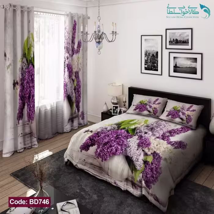 روتختی طرح یاس بنفش دو نفره کد BD746