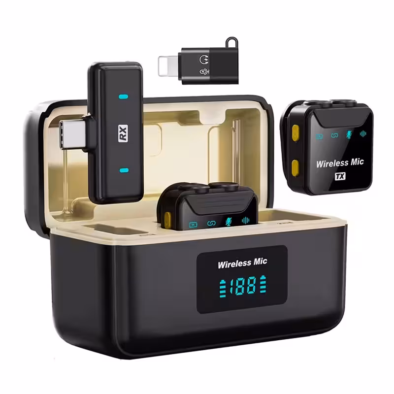 میکروفن یقه ای بیسیم مدل SX23 مجموعه دو عددی آیفون و تایپ‌سی