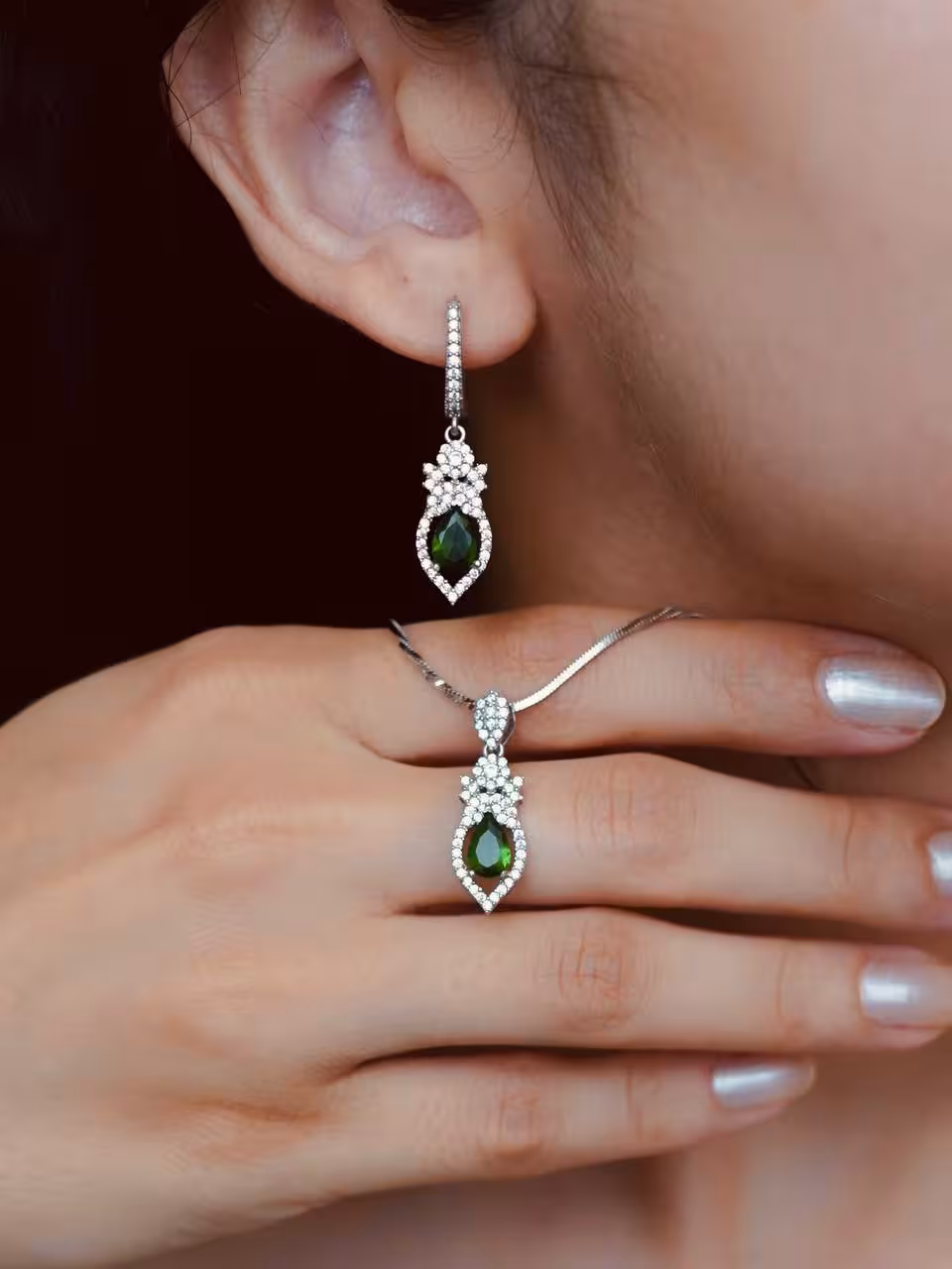 نیمست زمرد نقره جواهری کد 00406