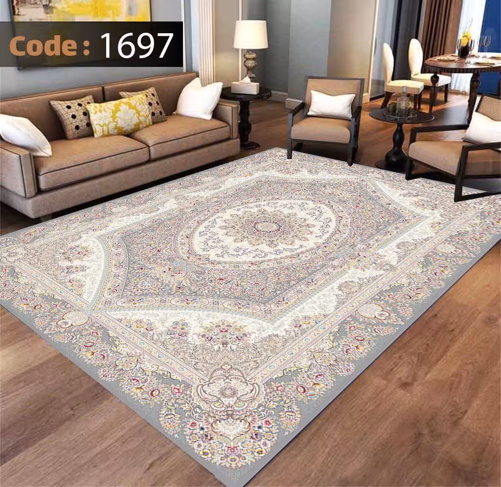 کاورفرش روفرشی دورکشدار گوشه لیفه ای کرم  قهوه ای کد 1697