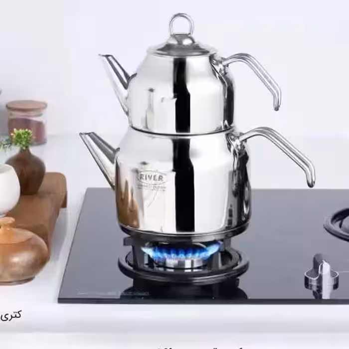 کتری قوری استیل لوله دار 3لیتر دسته استیل ریور کد 2169