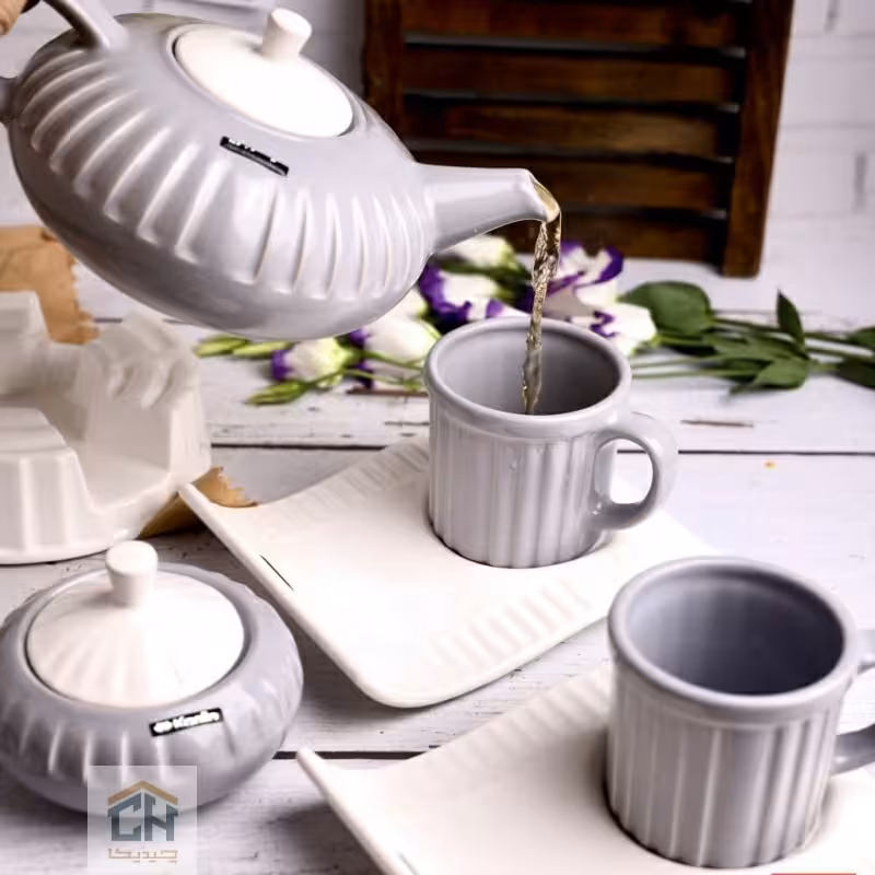 ست چای خوری 2 نفره سفید-طوسی مدل دنیز کد 44102
