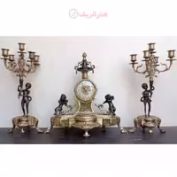 ست ساعت و شمعدان برنزی پنج شعله طرح چهار فرشته