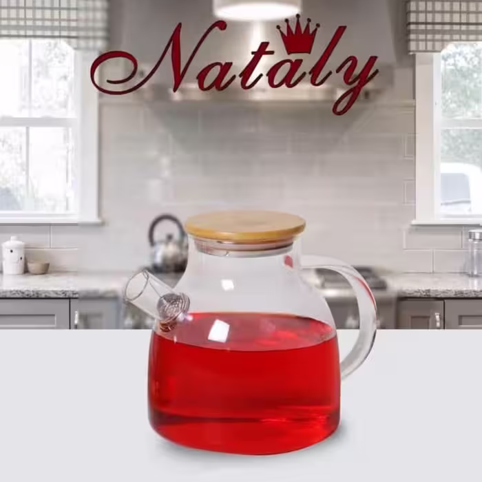 قوری دمنوش پیرکس 1000 میلی لیتر مدل NATALY ناتالی شعله مستقیم با درب بامبو
