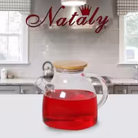 قوری دمنوش پیرکس 1000 میلی لیتر مدل NATALY ناتالی شعله مستقیم با درب بامبو